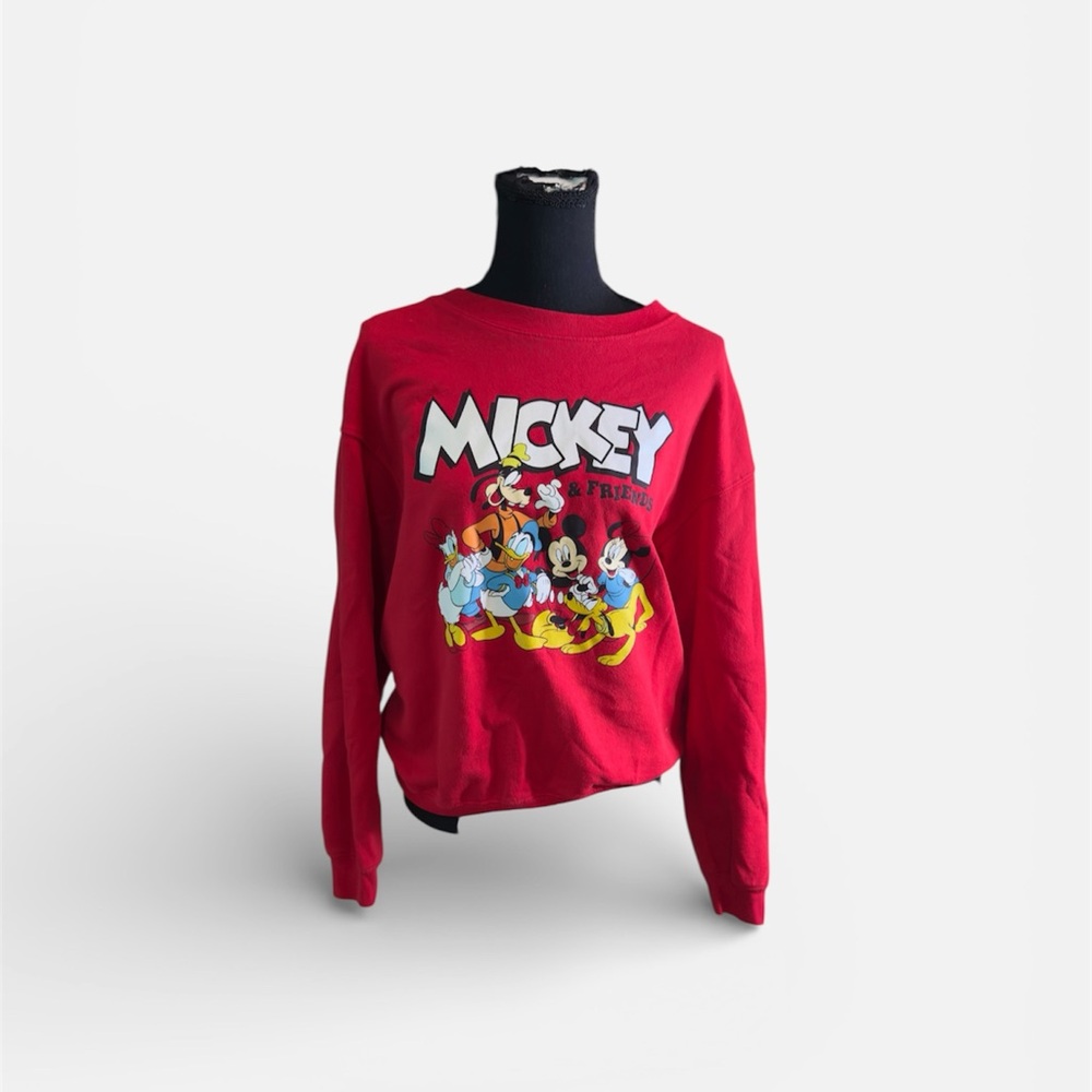 Disney Mickey & Friends Red Pullover Sweatshirt Crewneck Goofy Donald Pluto  S-M